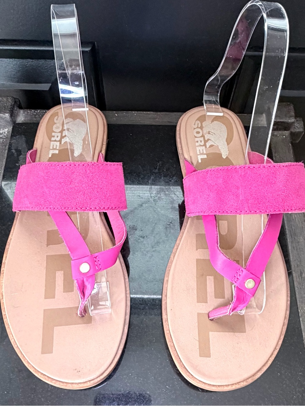 Sorel Pink Suede & Leather Toe-Post Sandals